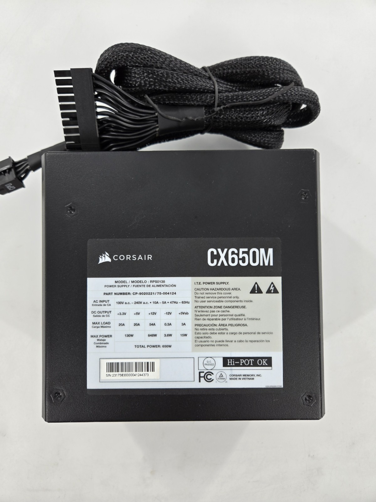 Corsair CX650M 80 Plus Bronze 650W Semi Modular Power Supply RPS0138 No Cable