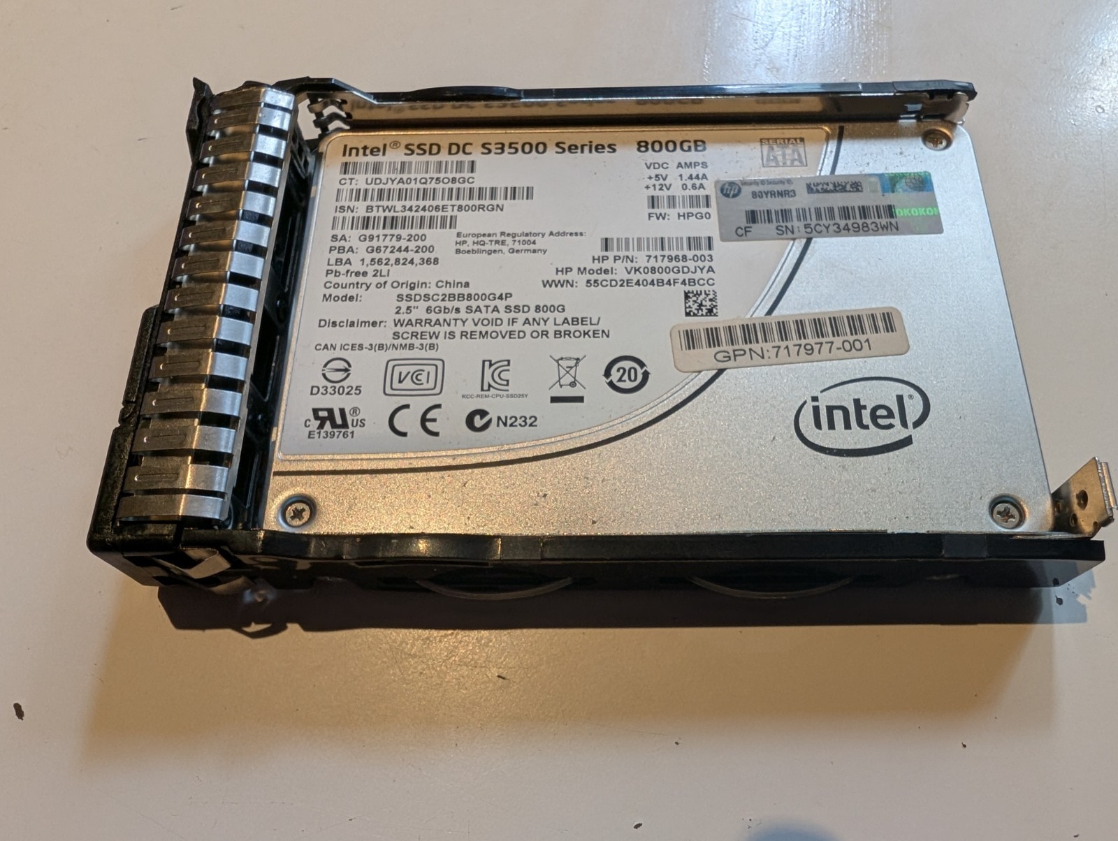 HPE Intel DC S3500 800GB SATA 2.5" SFF Enterprise SSD | 717977-001 717968-003