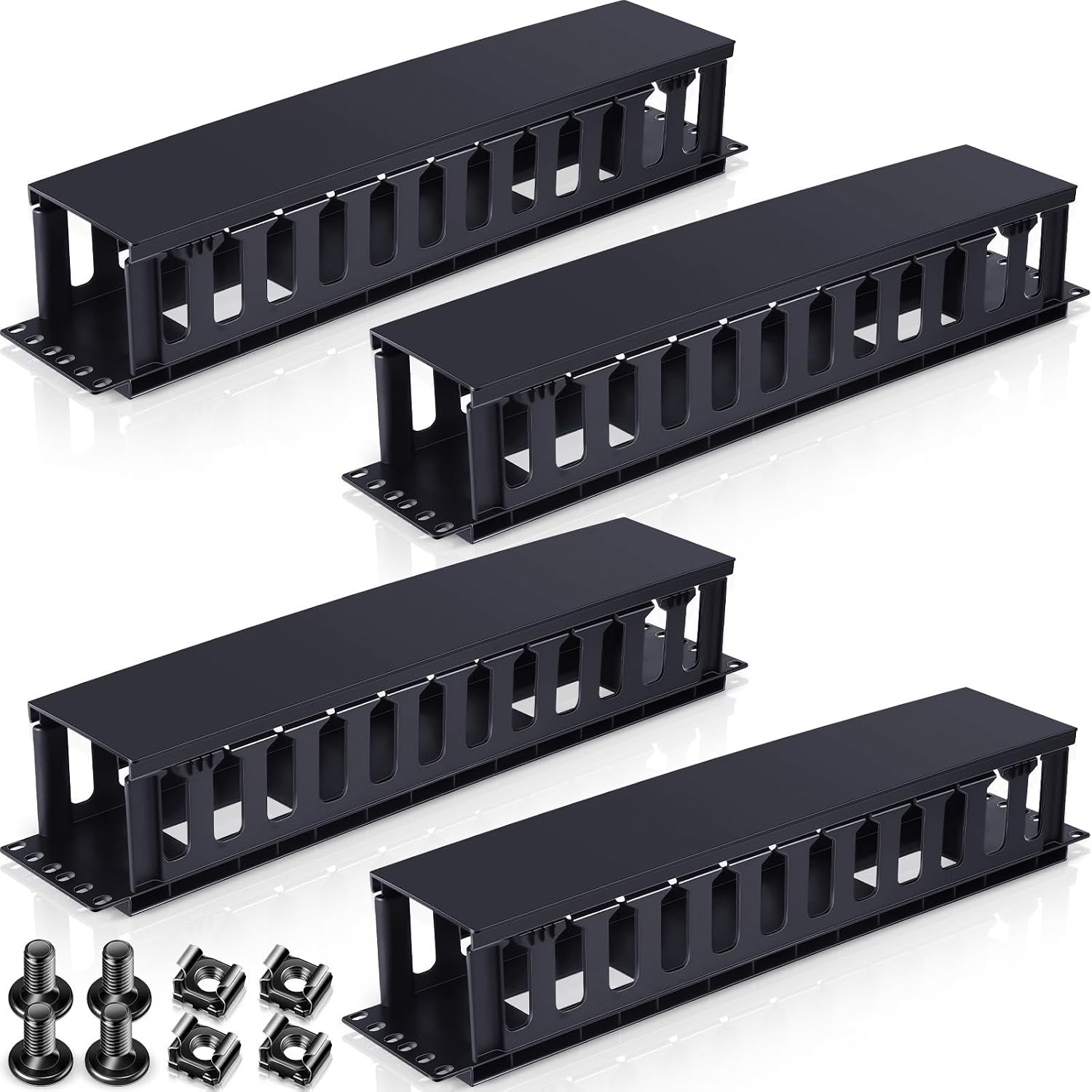 8 Pcs 2u 19 Inch Horizontal Cable Management Panel 12 Slot Rack Cable Organizer