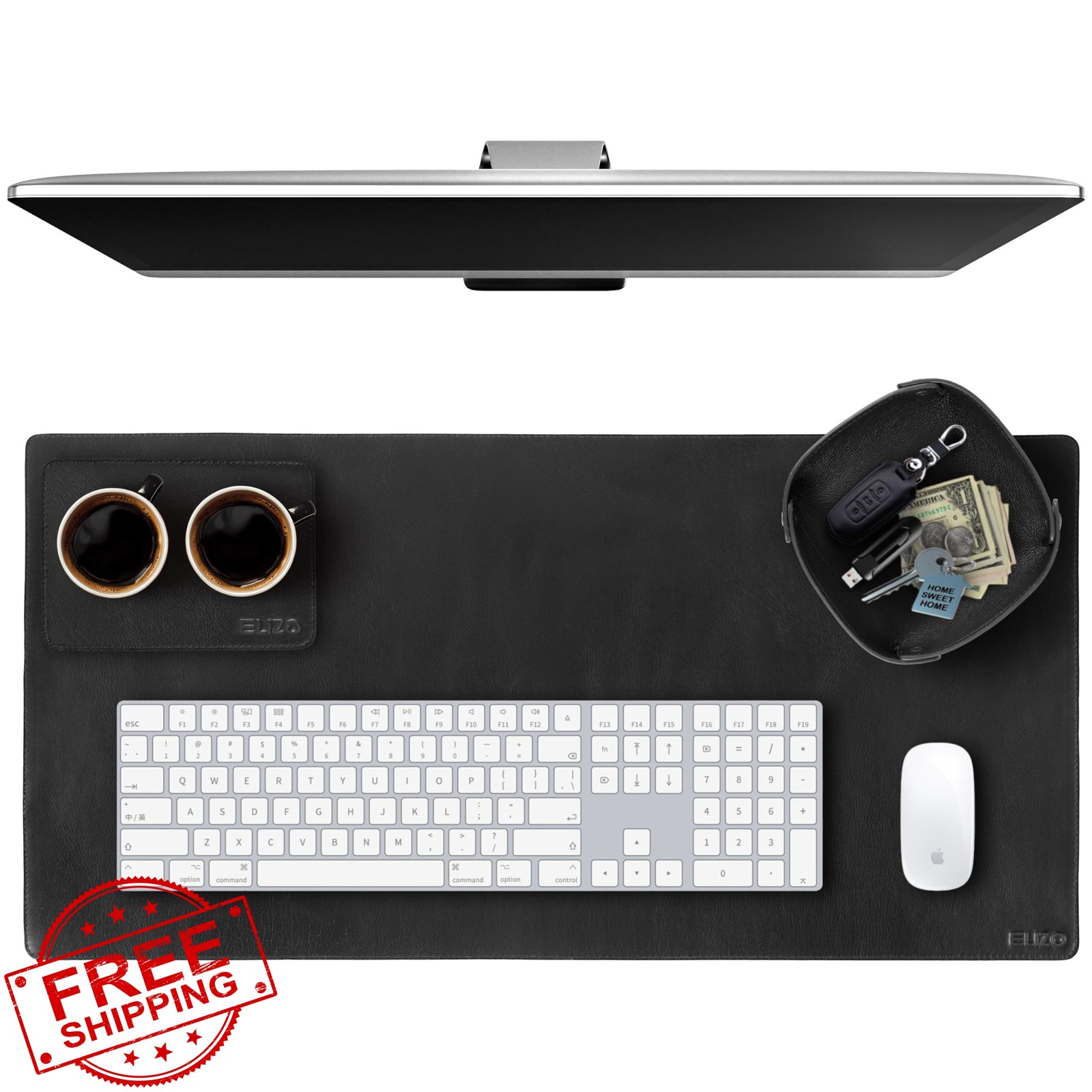 ELIZO Leather Desk Pad Real Leather Desk Mat Thick (3mm) Double Layer (32x16)...