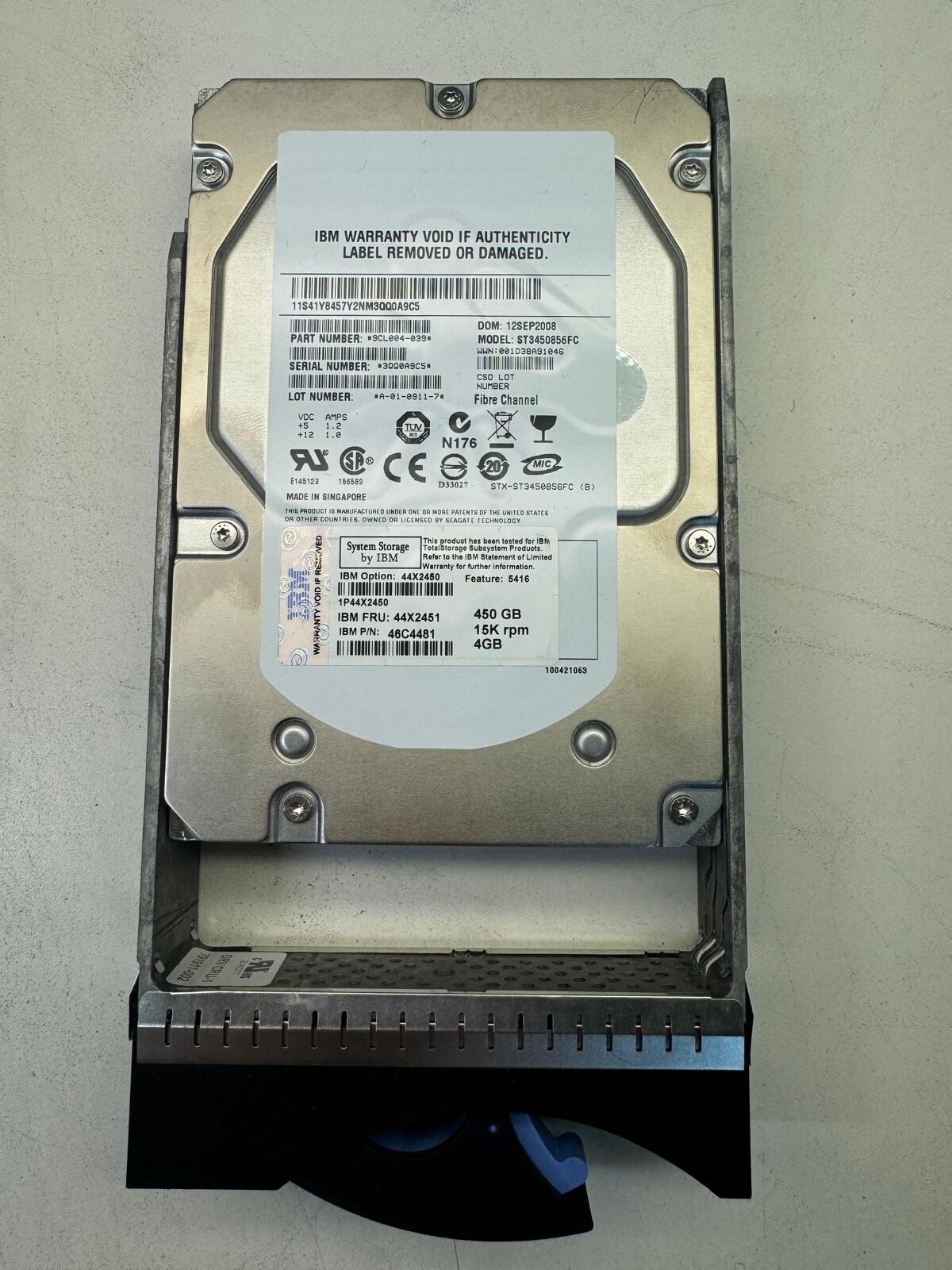 IBM 44X2451 44X2450 46C4481 1P44X2450 450Gb 15K 4Gb/s Fibre Channel 3.5" HDD