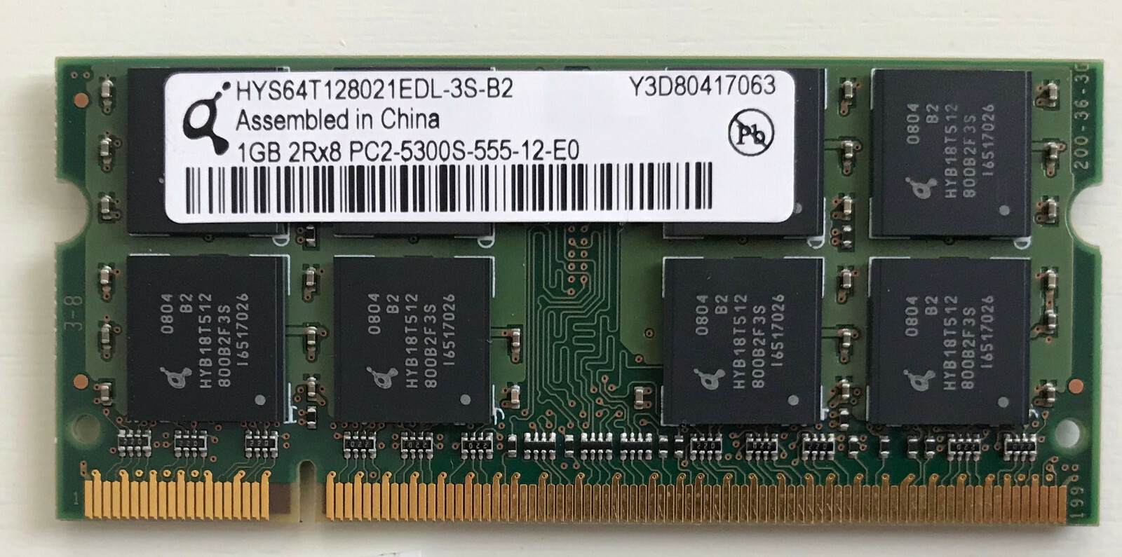 QImonda HYS64T128021EDL-3S-B2 1GB DDR2 Memory PC2-5300 DDR2-667 Laptop Ram 240-P