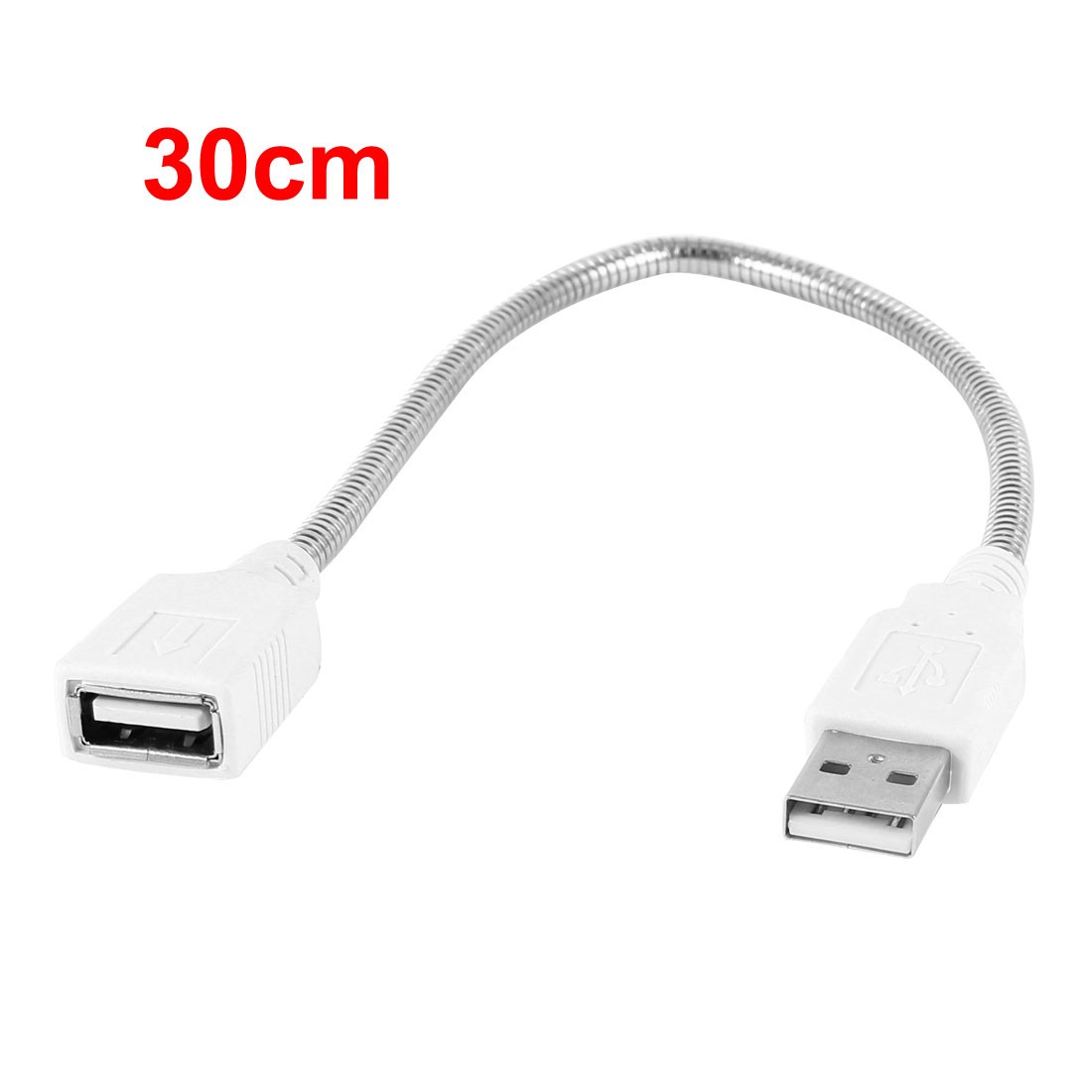 Silver Tone Flexible Gooseneck USB 2.0 Female to Male M/F Cable Adapter