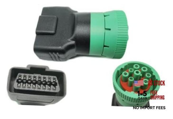 Type 2 Green 9pin J1939 to OBD2 16pin J1962 Female Adapter