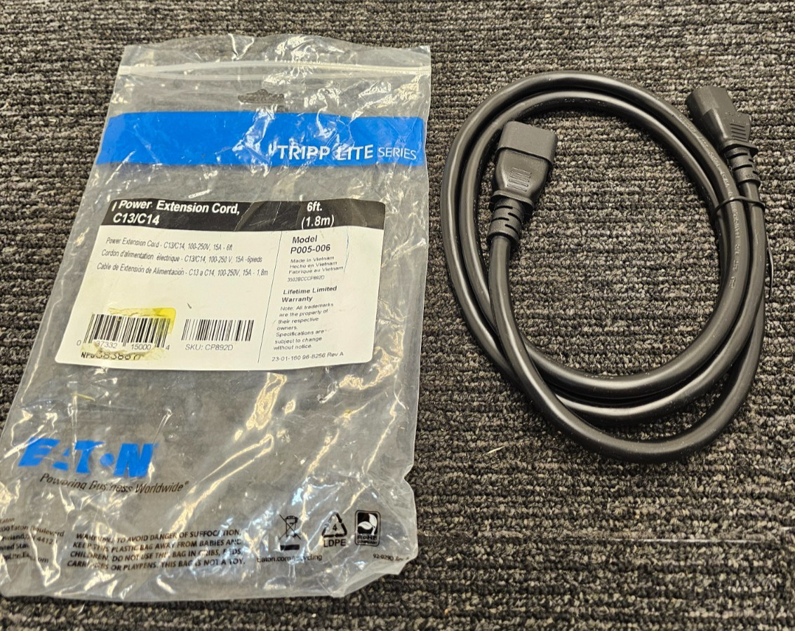 (QTY 2) Tripp Lite P005-006 Heavy-Duty Power Extension Cord 15A, 14AWG