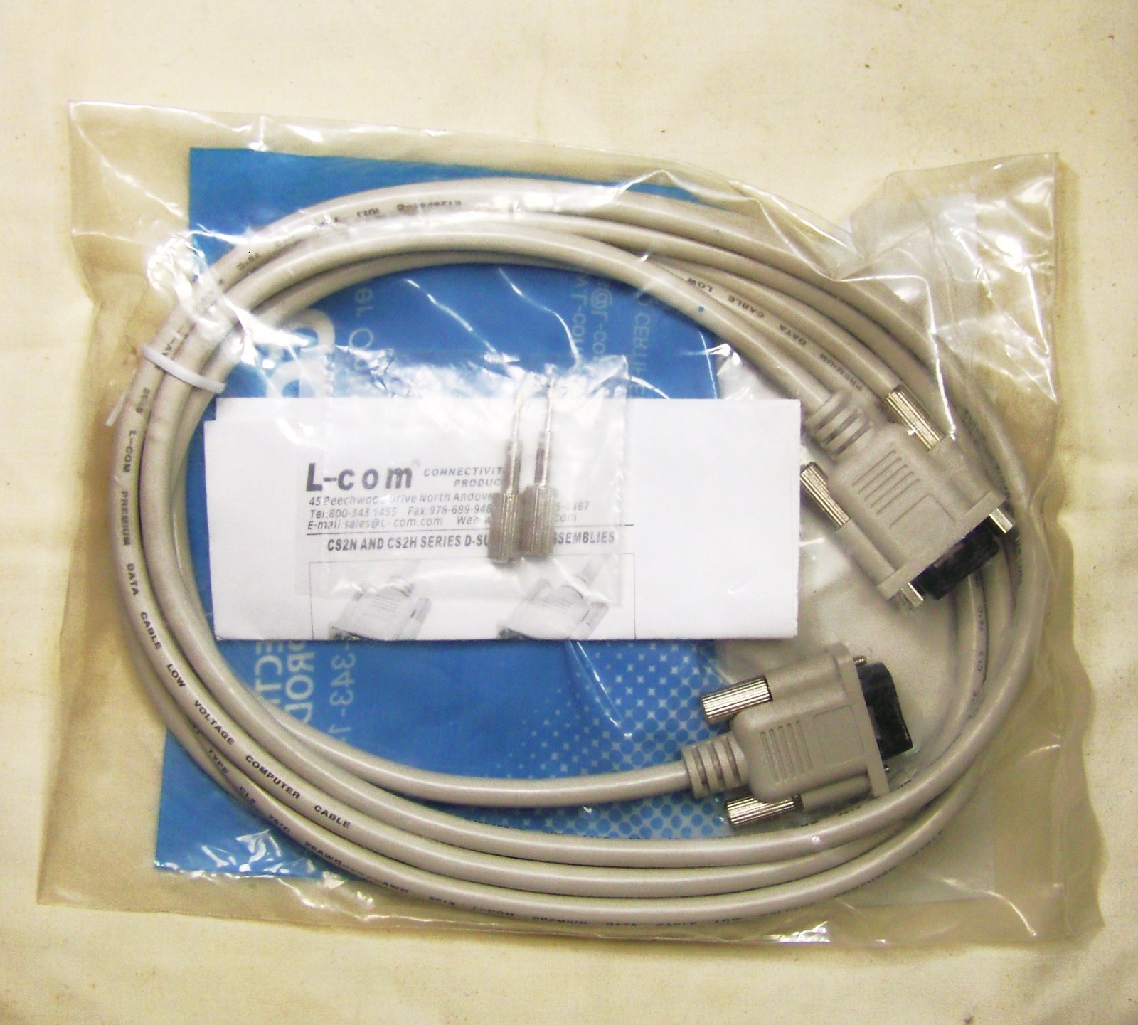 L-COM CS2N9MF-10 NEW DB9 MALE FEMALE CABLE 10' STRAIGHT 9 CONDUCTOR LT GREY