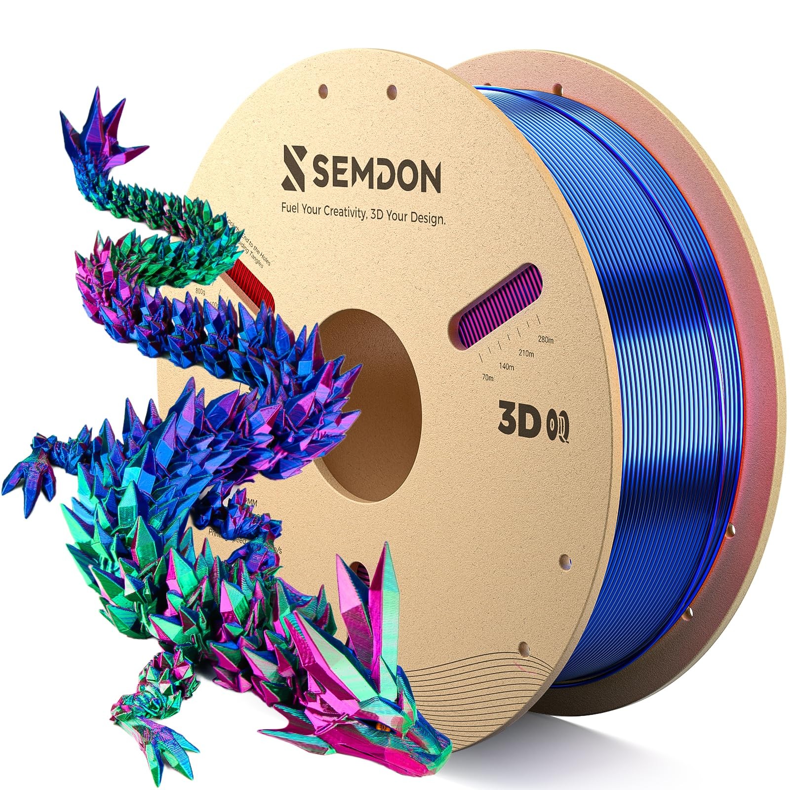 PLA Filament 1.75mm, Tri-Colors Gradient Rainbow Silk PLA