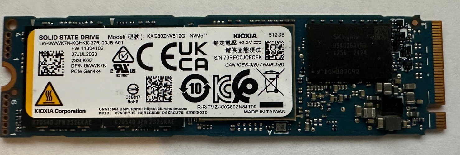 Kioxia KXG80ZNV512G 512 GB PCIe Gen4 80mm Solid State Drive