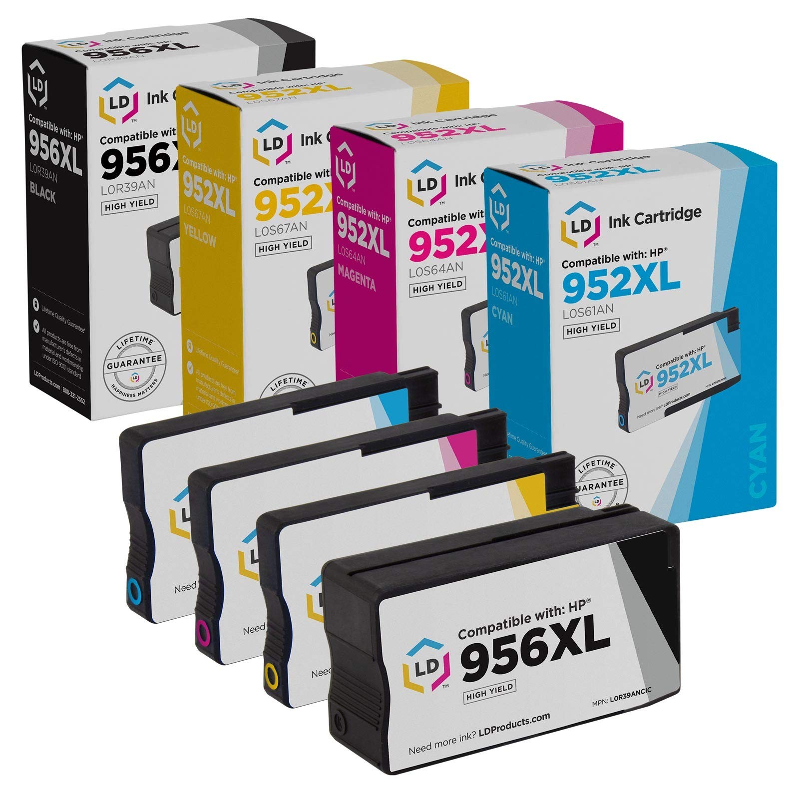 LD COMP Replacements for HP 952 / 952XL & 956 / 956XL Set of 4 HY Ink Cartridges