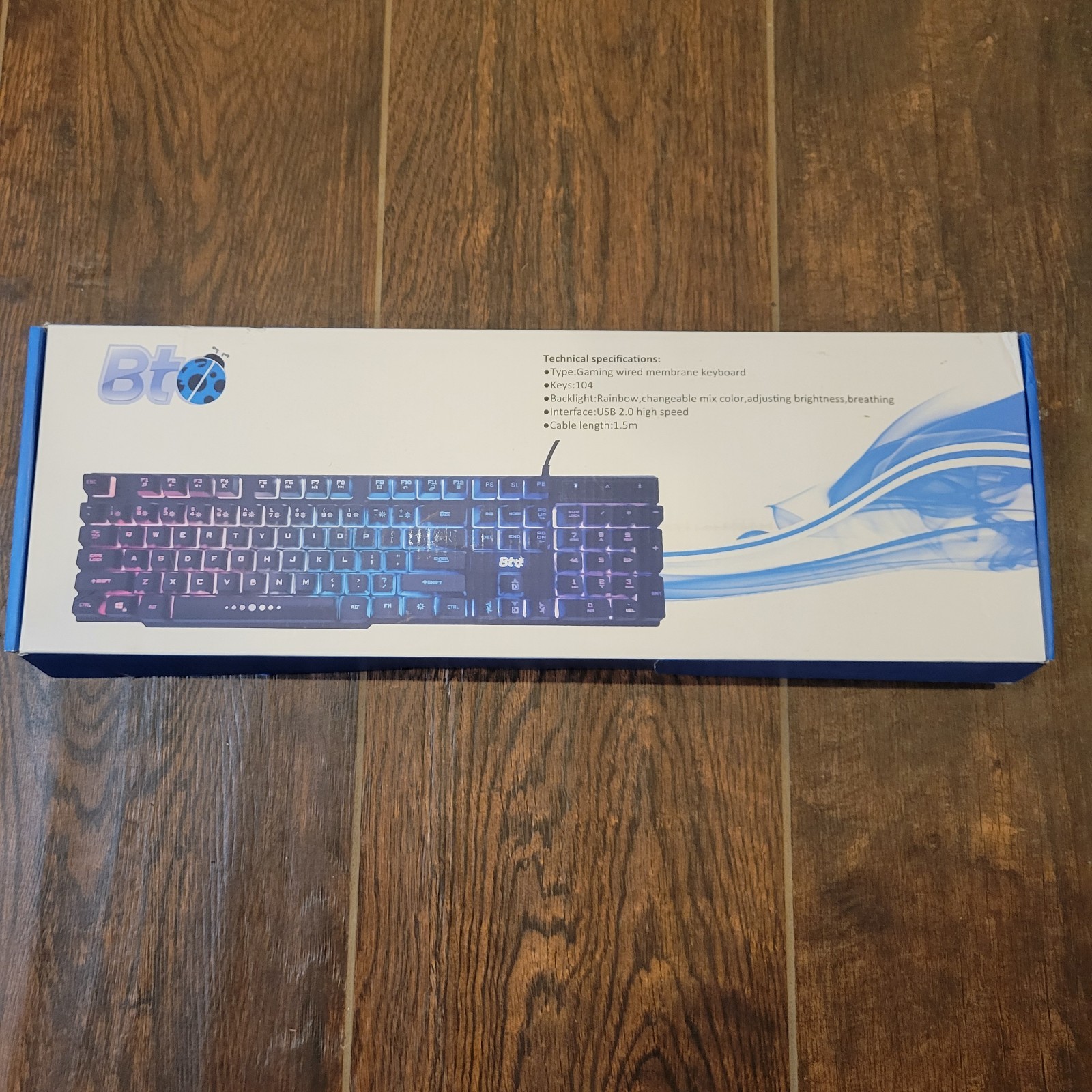 NIB BTO Gaming Wired Membrane Keyboard. 104 Keys. Backlit. USB.