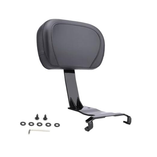Black Motorcycle Passenger Backrest - Rear Back Rest Pad with Mount Kit - Black
