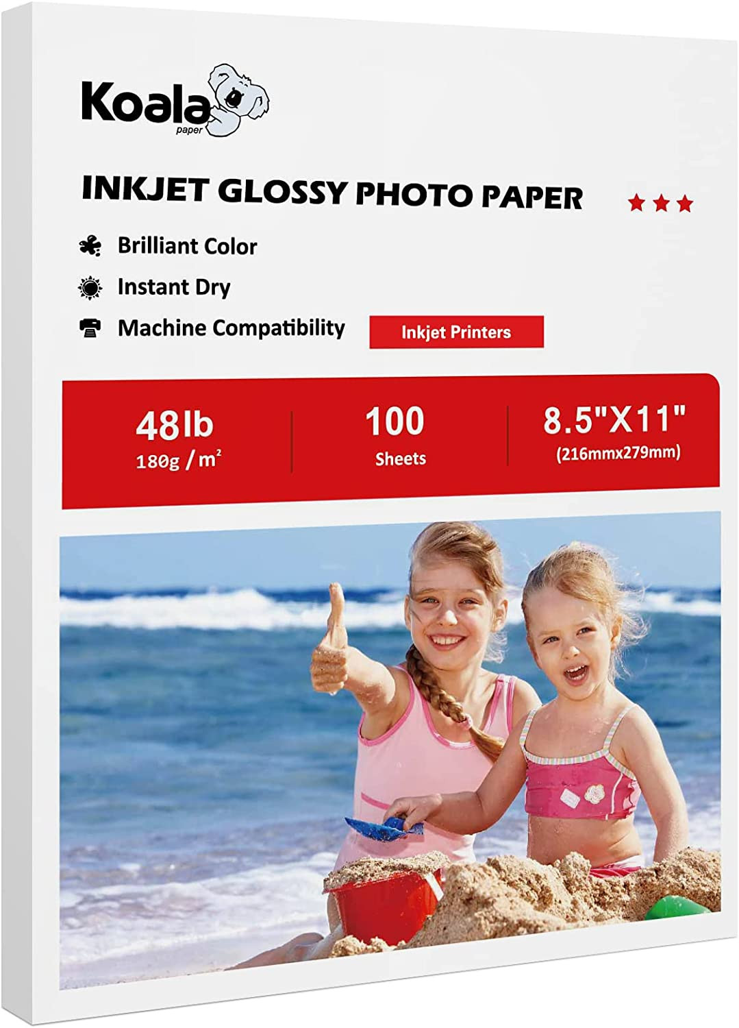 Papel fotografico brillante inyeccion tinta 8.5x11 100 hojas 180GSM 48lb    