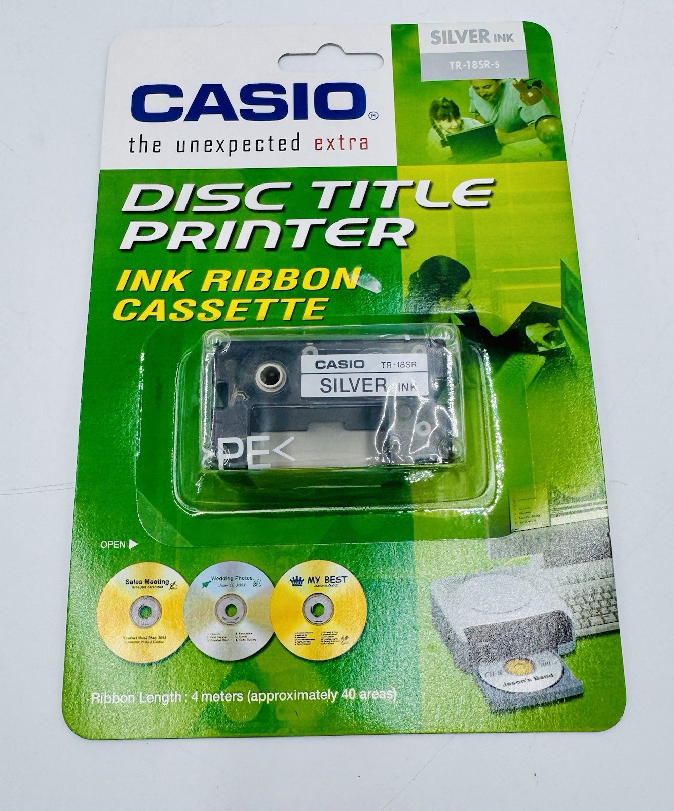 Genuine Casio Disc Title Printer Ink Ribbon Cassette Cartridge Silver TR-18RD-s