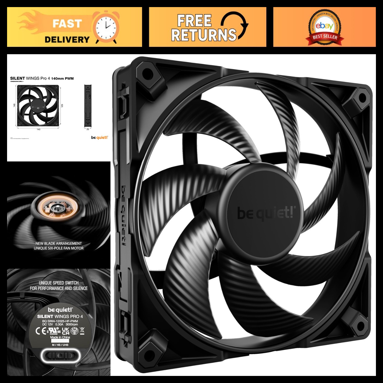 High-Speed 140mm PWM Gaming PC Case Fan - Silent, Efficient, Quiet Operation
