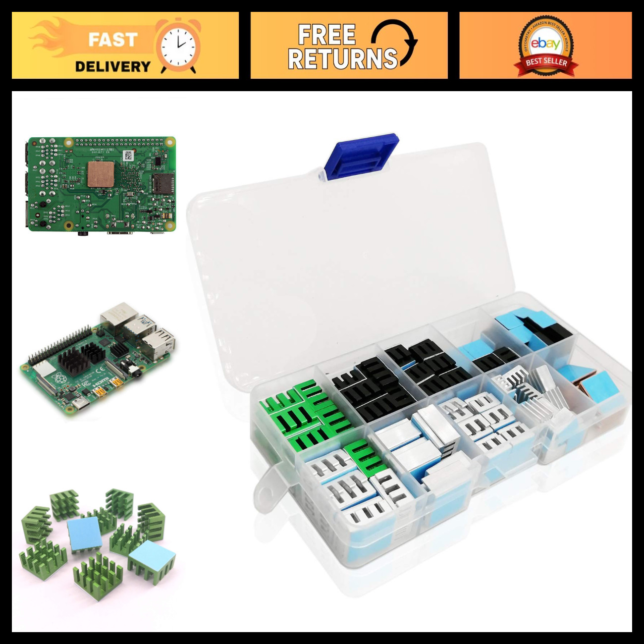 124pcs Multicolor Heatsink Kit - Aluminum & Copper + 3M Thermal Adhesive Tape fo