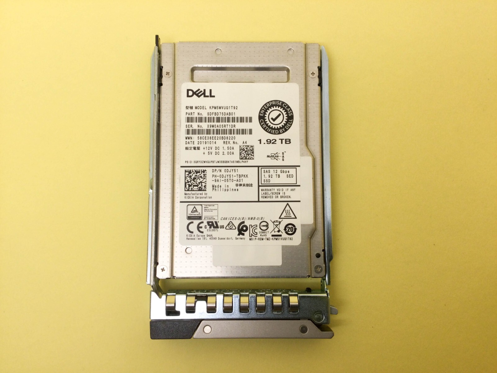 DJY51 DELL 1.92TB SAS 12Gb/s Mixed Use 2.5in SED SSD 0DJY51 KPM5WVUG1T92