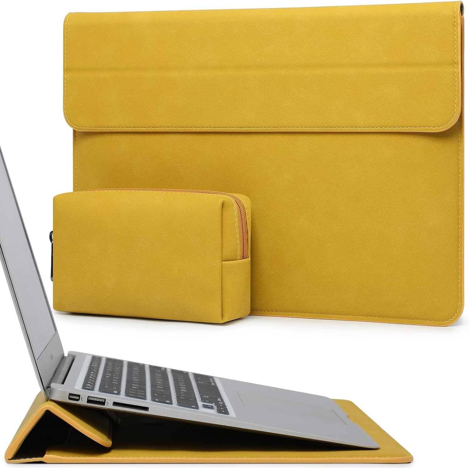 Sleeve for 13.3-14 Inch Laptop with Stand Feature, Olive Yellow