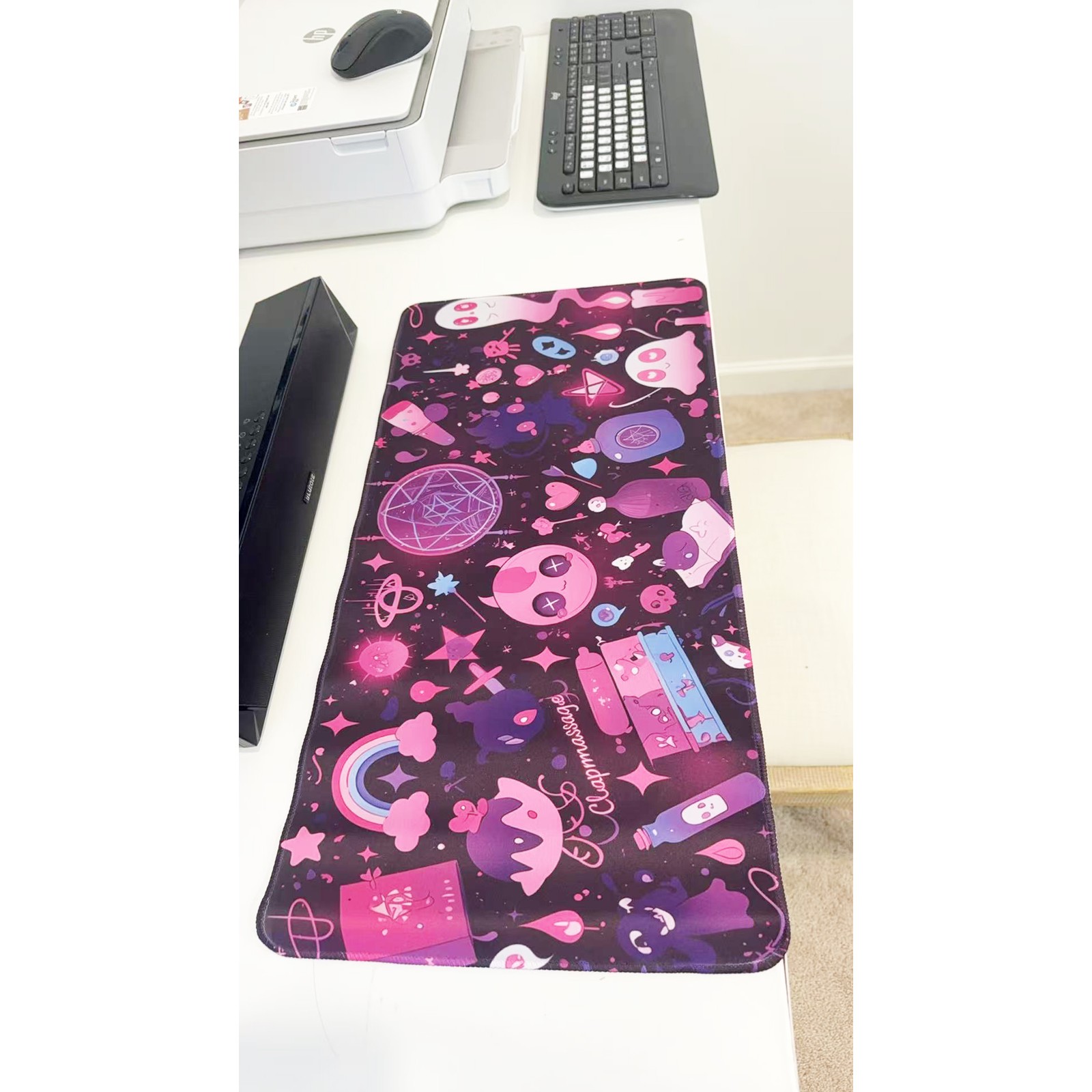 Cute Spooky Ghost & Cat Oversized Mouse Pad 23.6" X 11.5" Anti-Slip Keyboard Mat