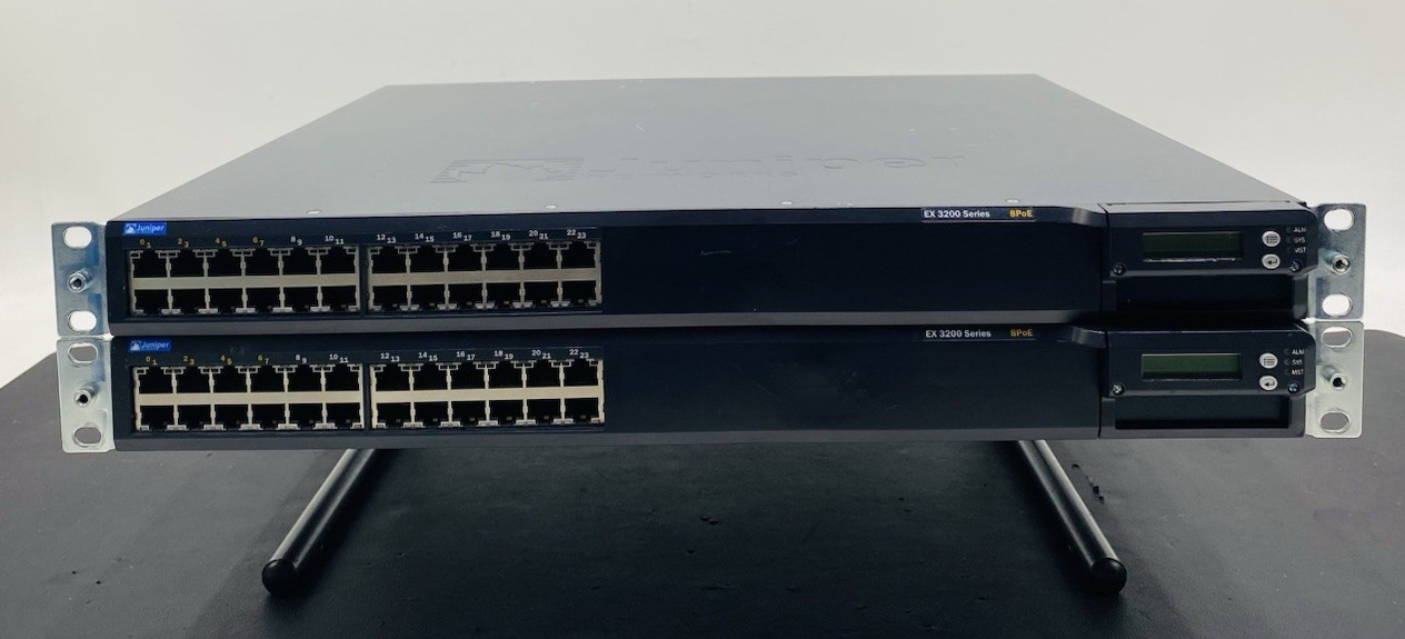 LOT OF 2 Juniper Networks EX 3200 EX4200-24T 24 Port Gigabit PoE Ethernet Switch