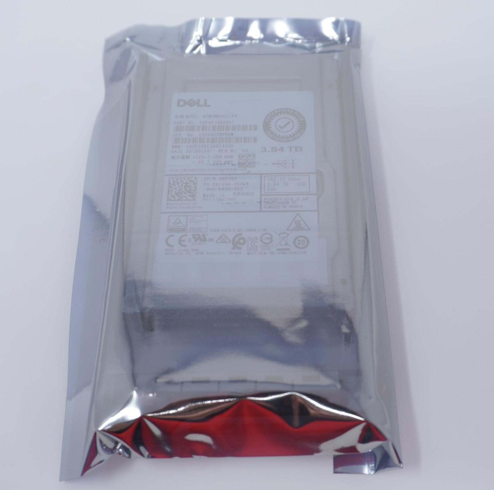 KFV6V Dell 3.84TB SAS 2.5" G13 12G SED RI SSD KPM5WRUG3T84 R415 R420 R430 R910