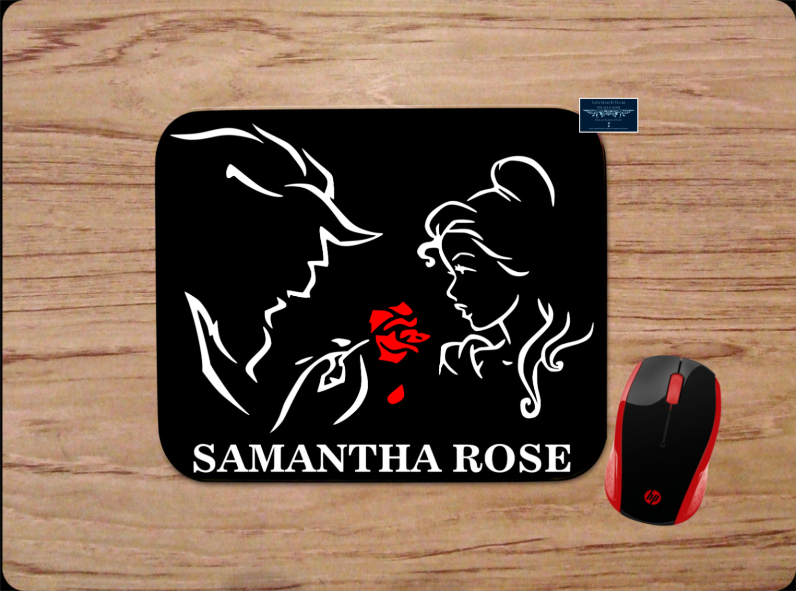 Beauty & Beast Rose Personalized Name Mouse Pad Desk Mat Disney Inspired Gift