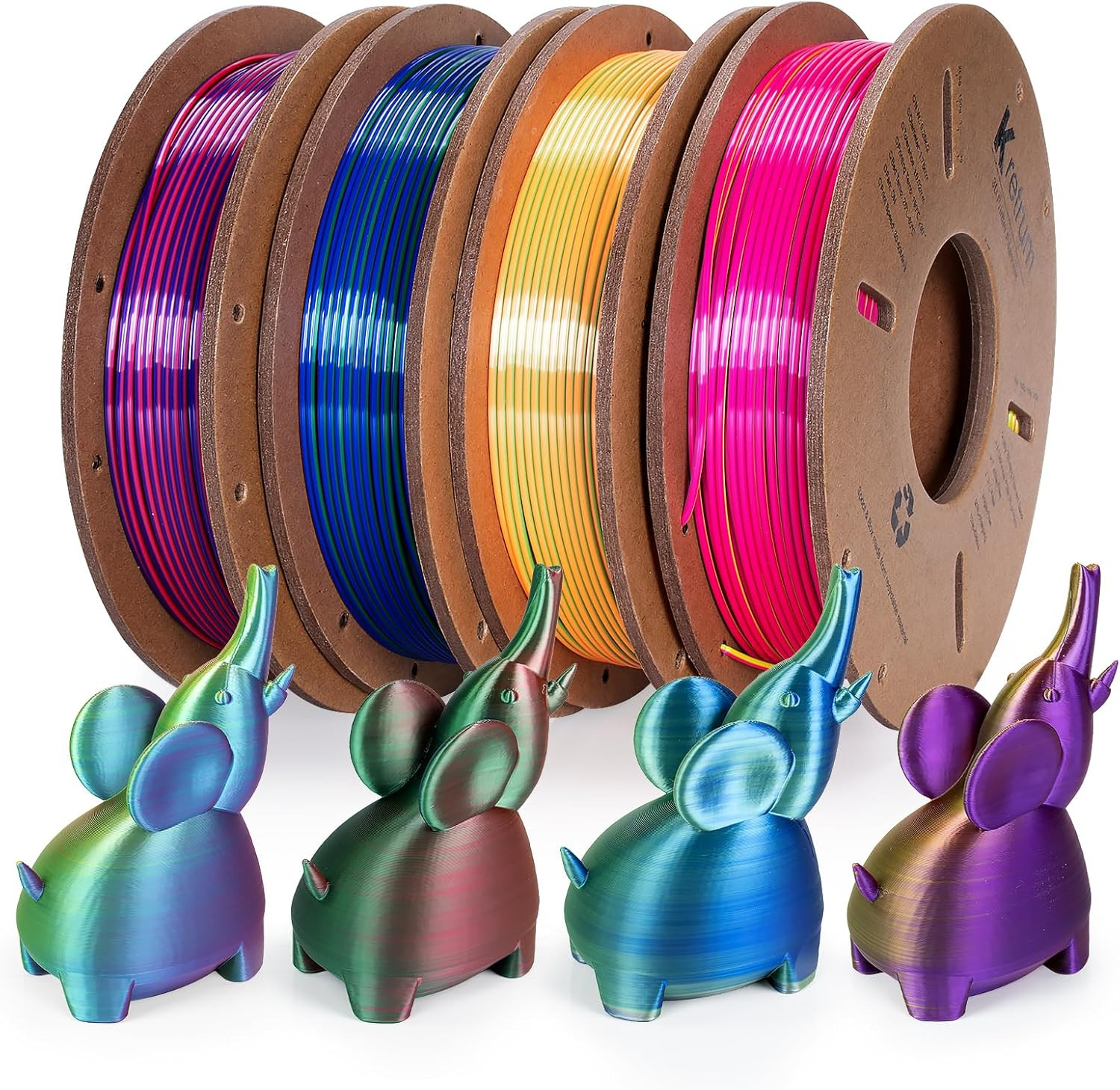 Filamento 3d pla seda tricolor 175mm set 4 bobinas multicolor rojo azul verde
