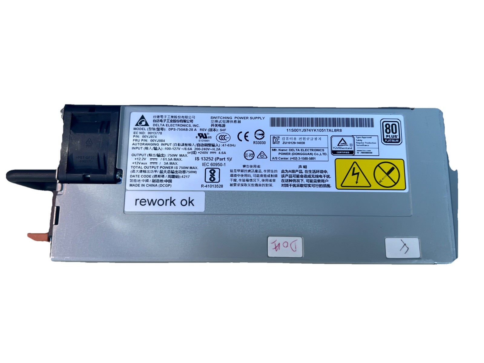 DELTA 750W Power Supply DPS-750AB-28  FRU P/N 00YJ984