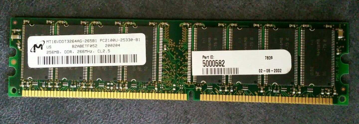 Micron Ram MT16VDDT3264AG-265B1 PC-2100U-25330-B1 256MB DDR 266MHz DIMM  