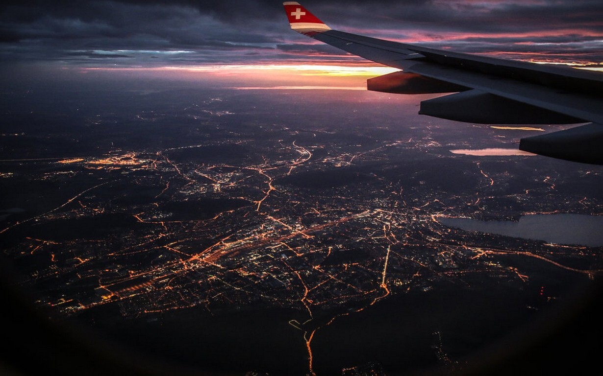 Landscape airplane window cityscape clouds aerial view Custom Gaming Mat Desk
