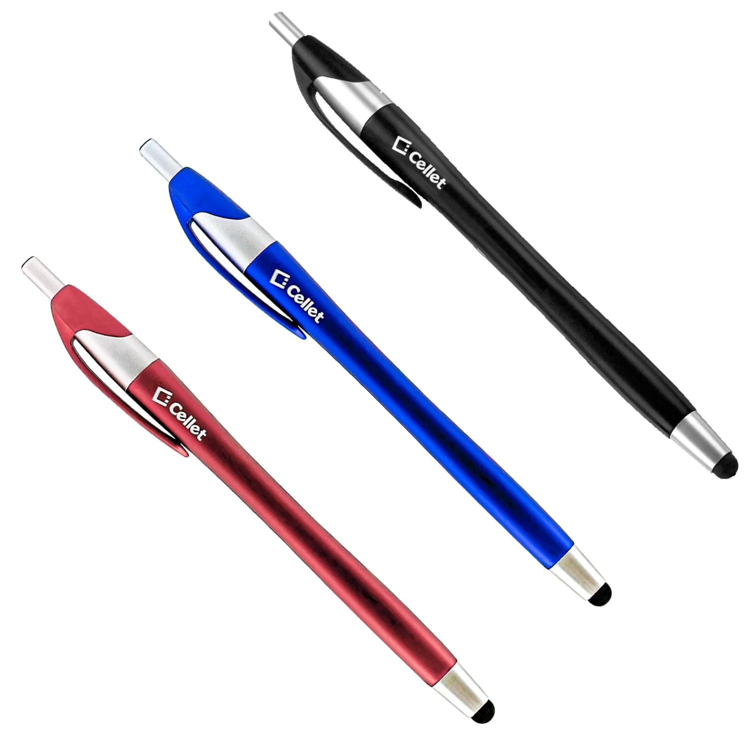 Cellet Black Touch Screen Stylus Pen and Ink Combo Black, Blue, Red 