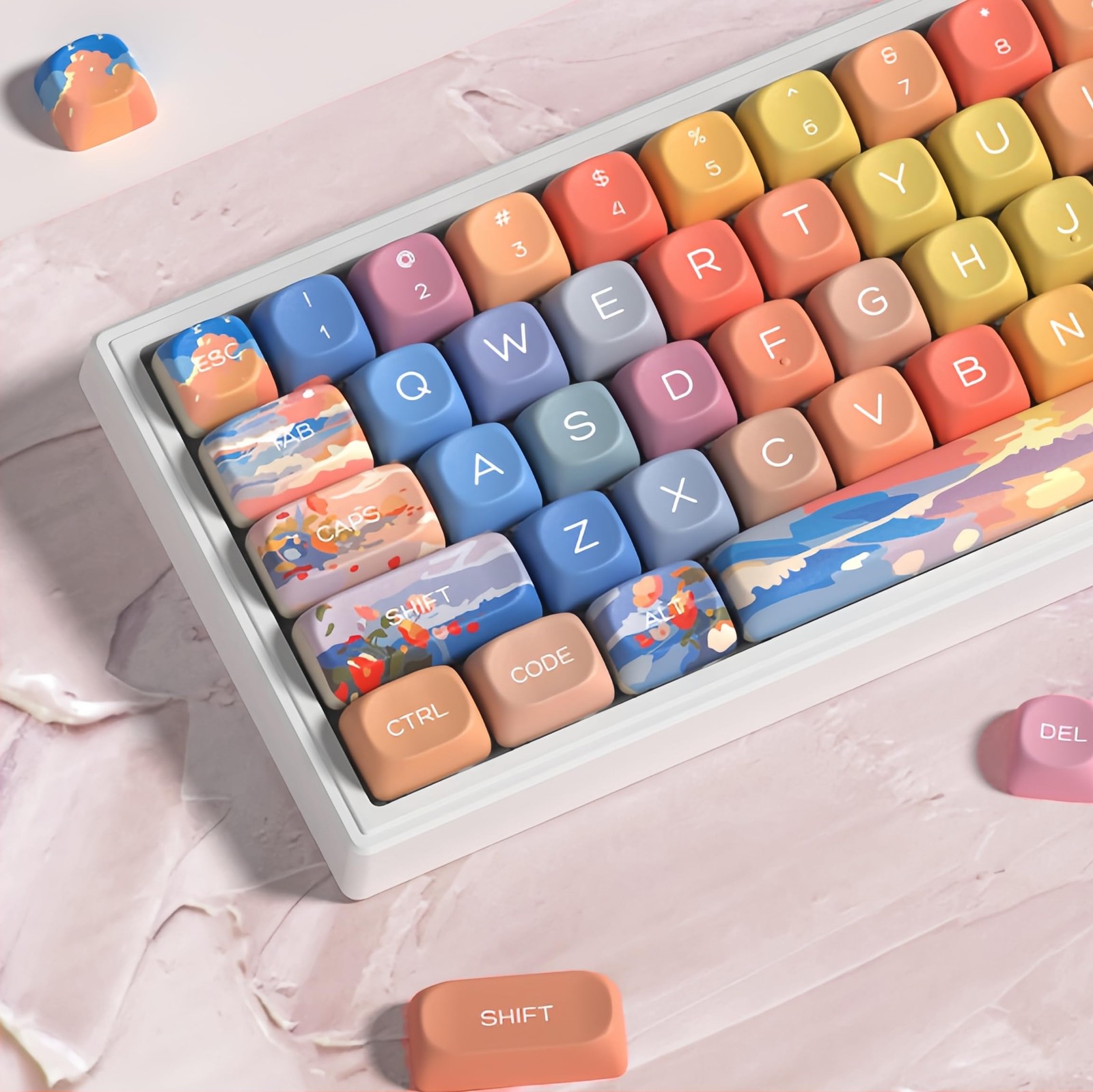 134 PCS Cute Sunset PBT Keycaps MOA Profile DyeSub Fits 100/75/65/60 Percent