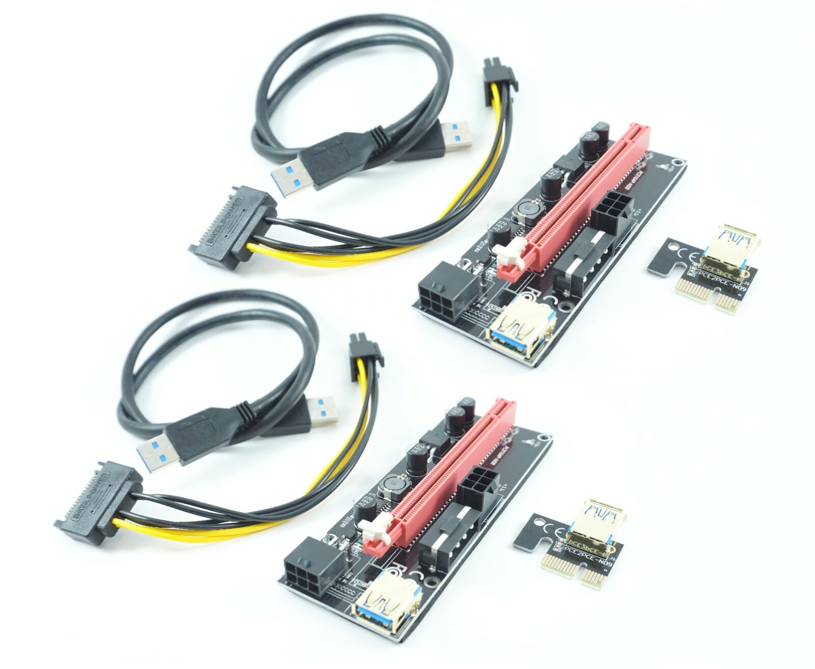Two Sets - USB 3.0 PCI-E GPU Riser Cards 16x w/6-pin Power Cable Miner PC Gaming