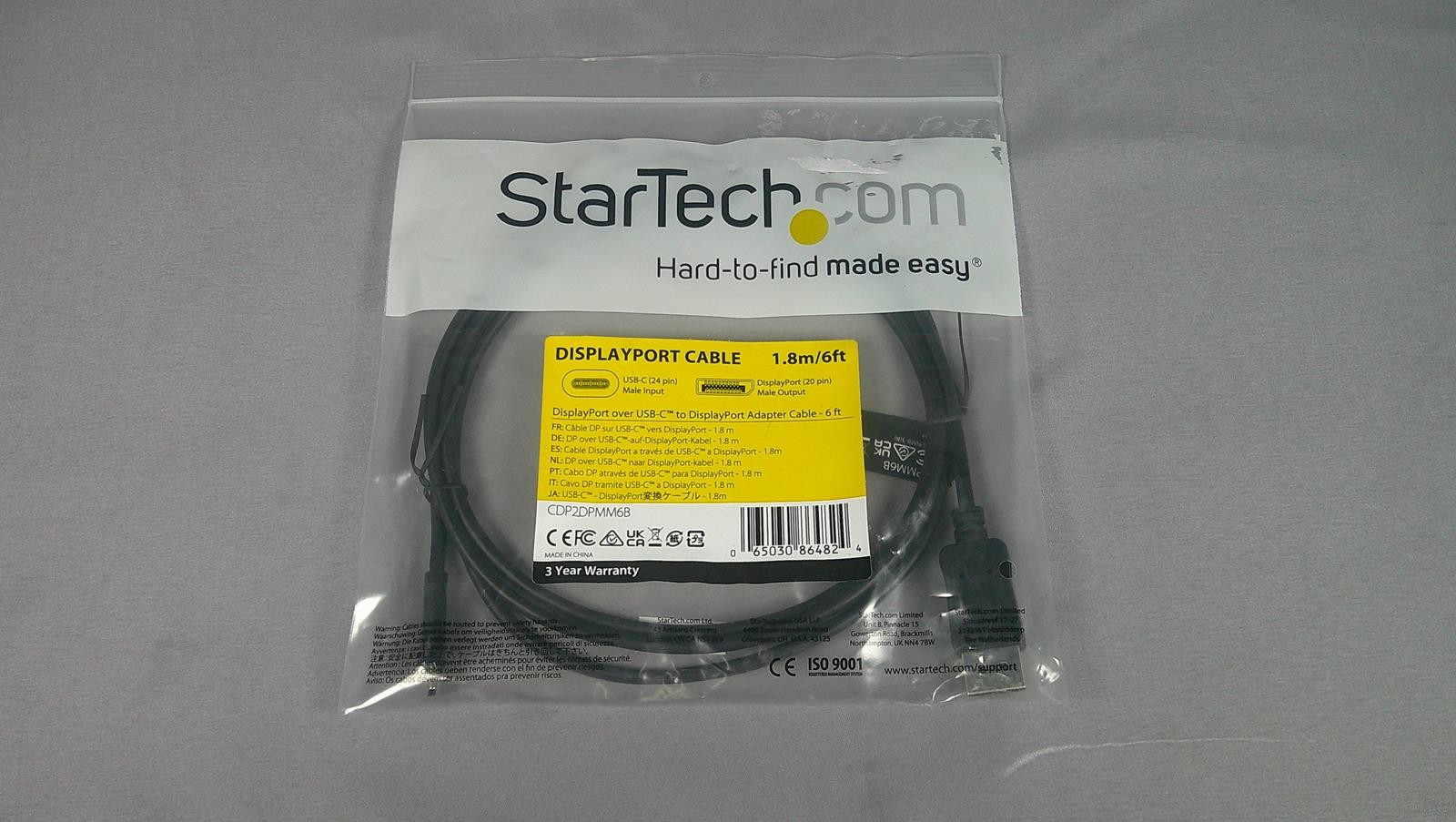 STARTECH CDP2DPMM6B 6ft USB-C to DisplayPort 1.2 Cable ***NEW***