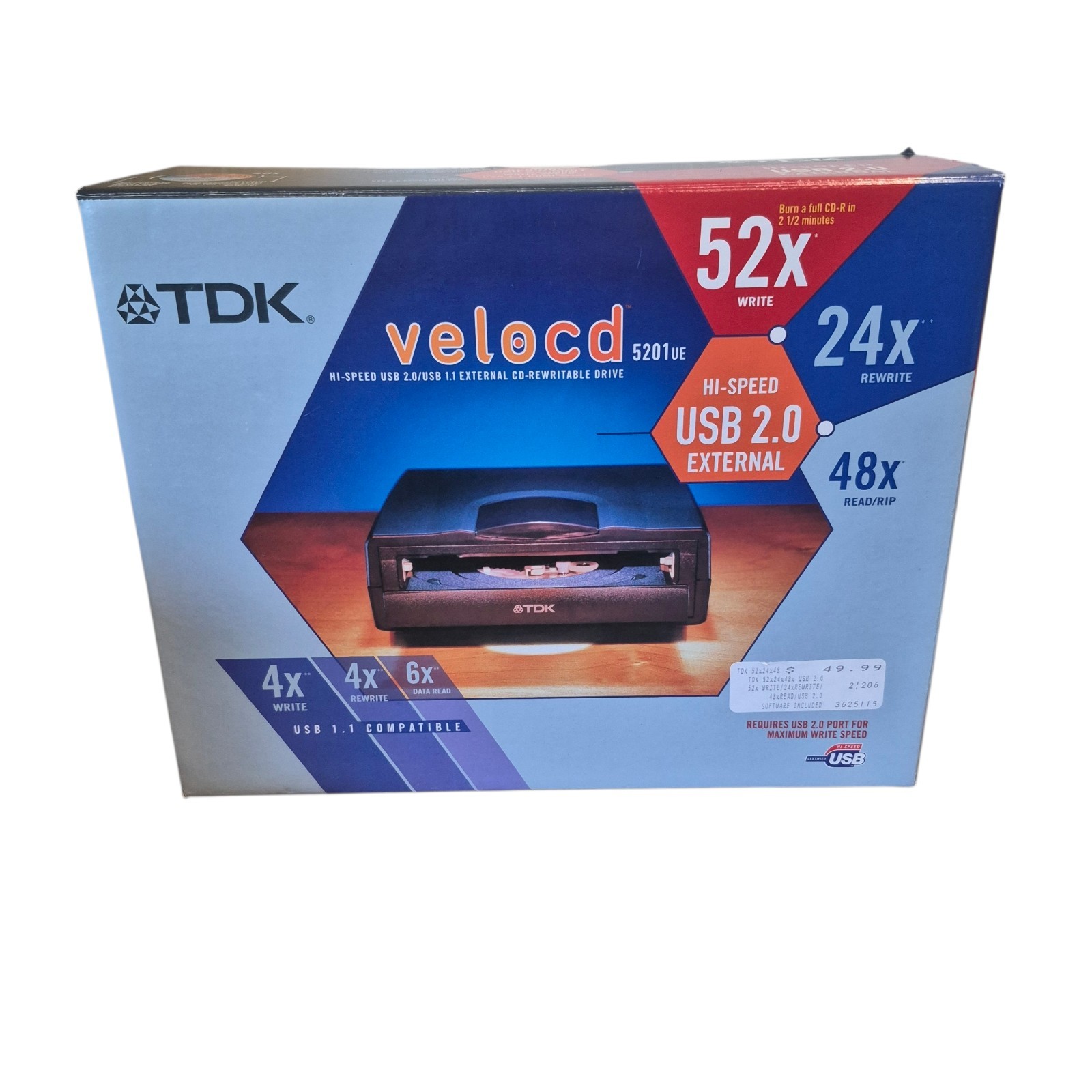 TDK Velocd 48164 UE hi speed USB 2.0 external cd burner (Open box) New