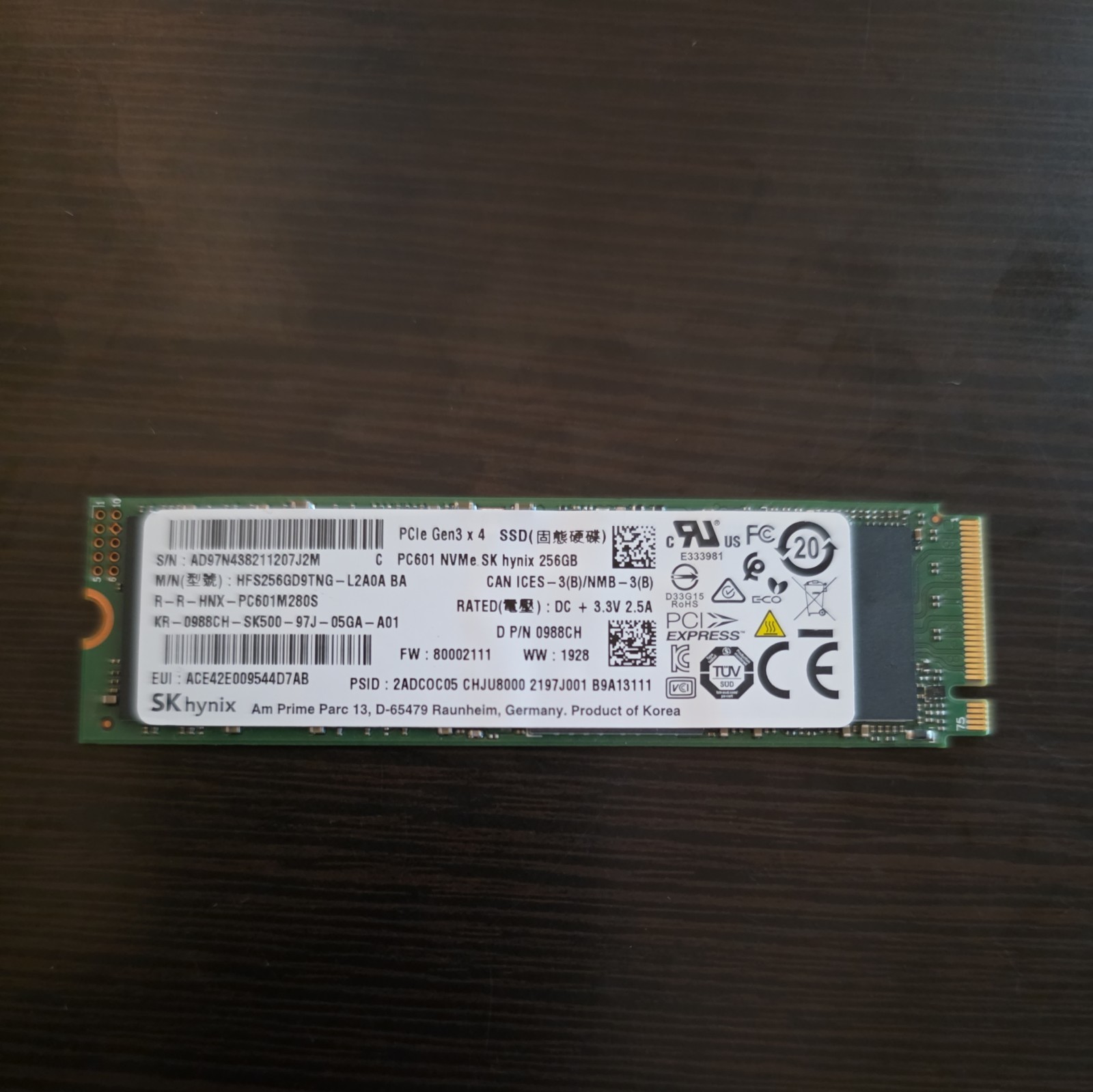 SK Hynix PC601 256GB M.2 2280 NVMe SSD HFS256GD9TNG-L2A0A BA