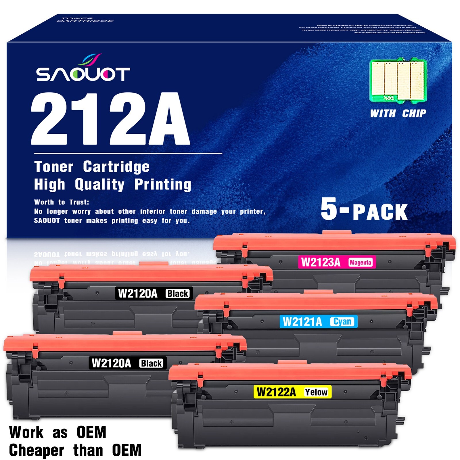 212A Toner 5PK (with Chip) for HP Enterprise M555x Black Cyan Magenta Yellow