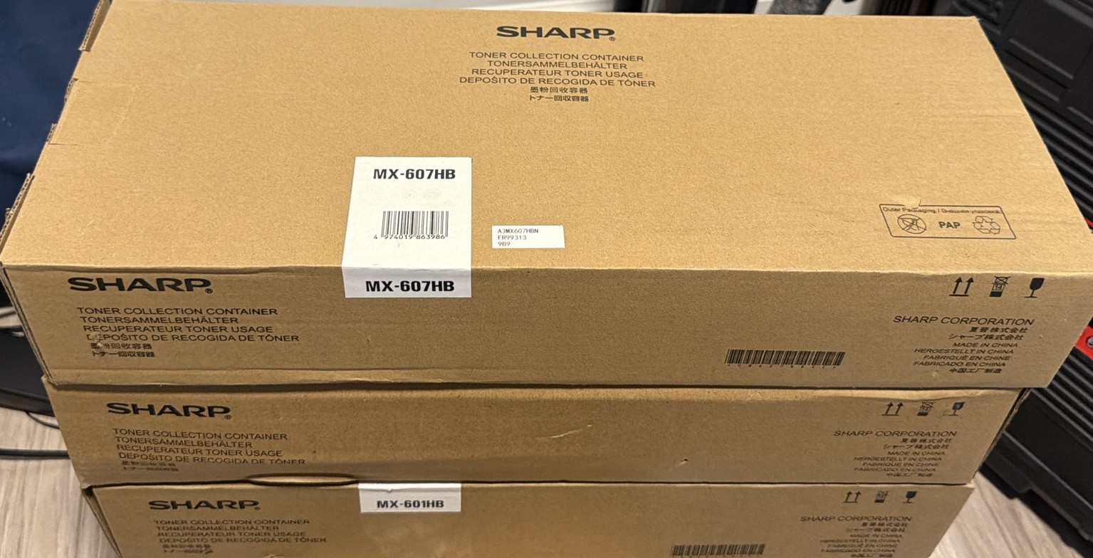 (3) Genuine Sharp MX-607HB Waste Toner Container New Box