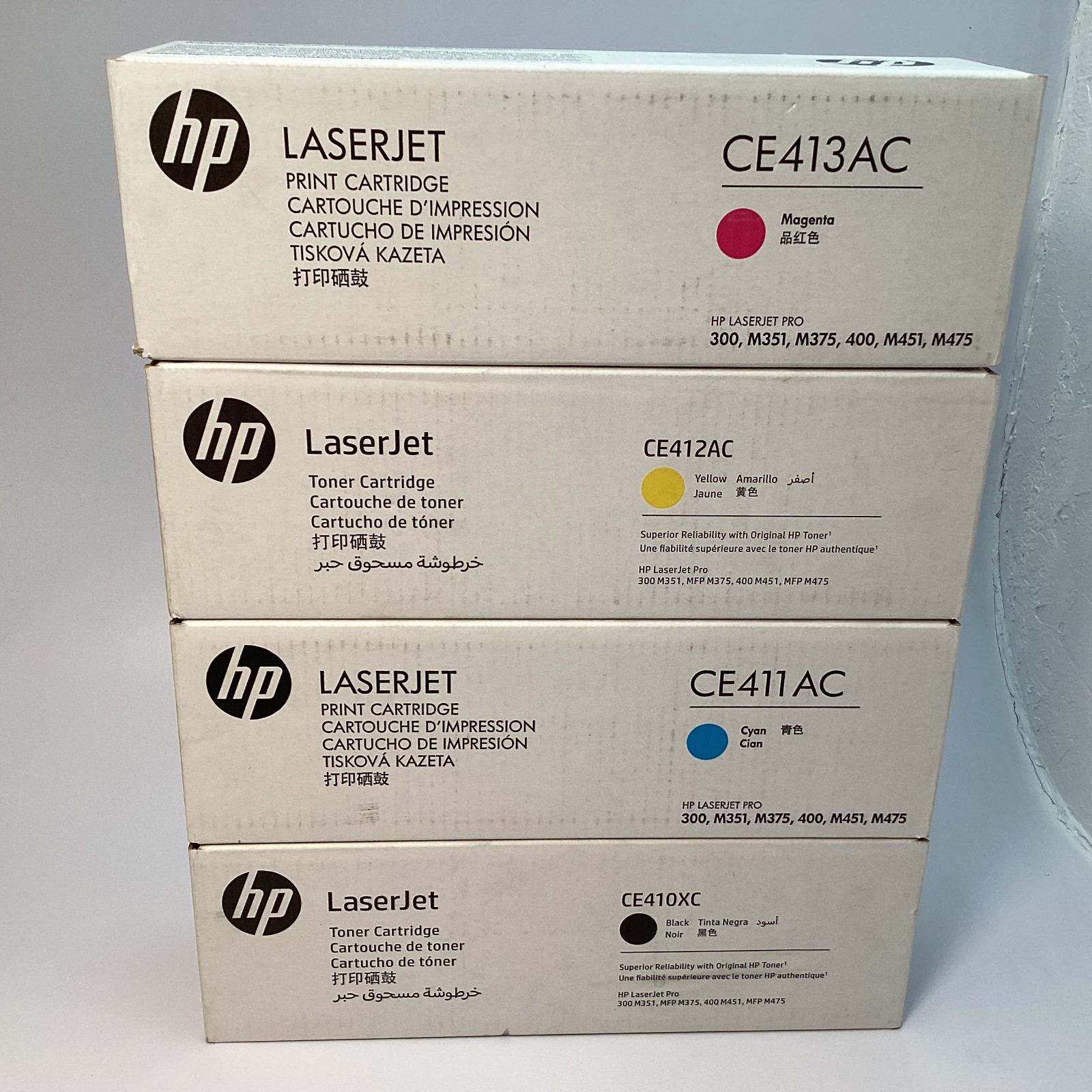 OEM HP CE410XC CE411AC CE412AC CE413AC Toner Set - Exp 2020 & 2021 - 410A & 410X