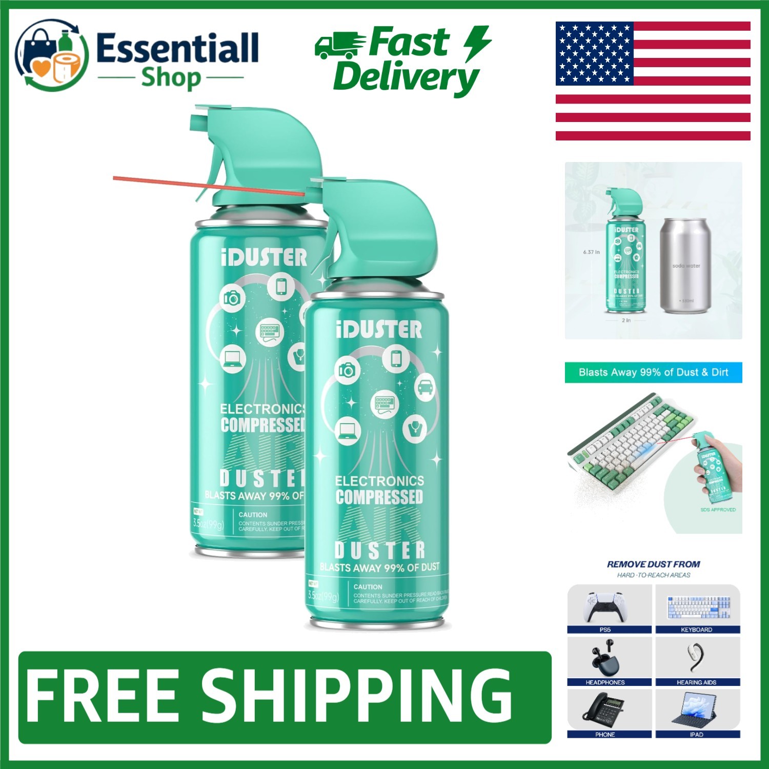 Eco-Friendly Air Duster Pack - 2 x 3.5oz for Thorough and Gentle Cleaning