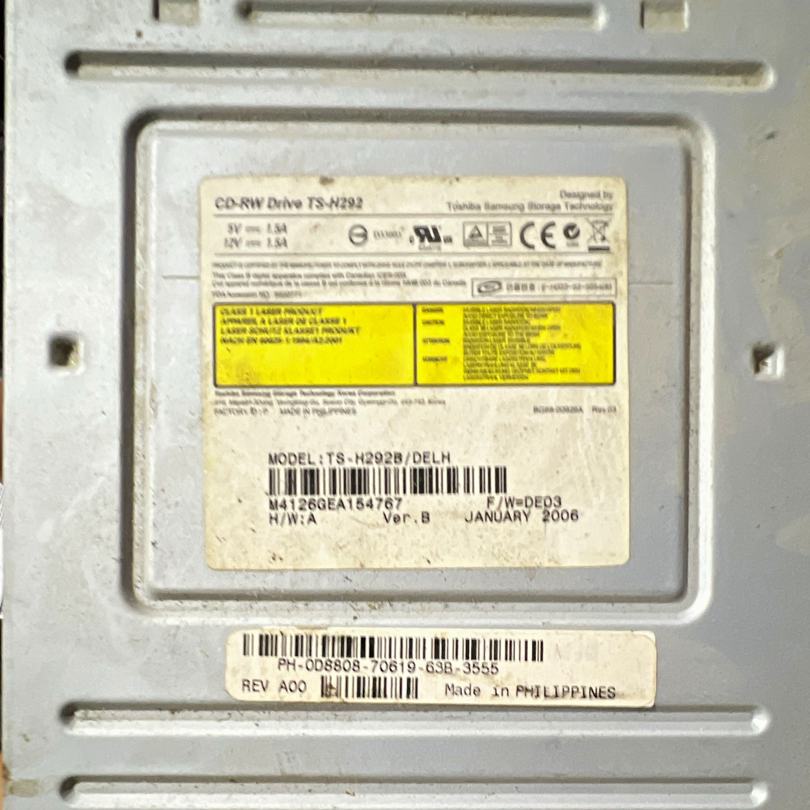 Toshiba Samsung TS-H292B/DELH Internal IDE CD-RW Drive 52x 5.25in Black