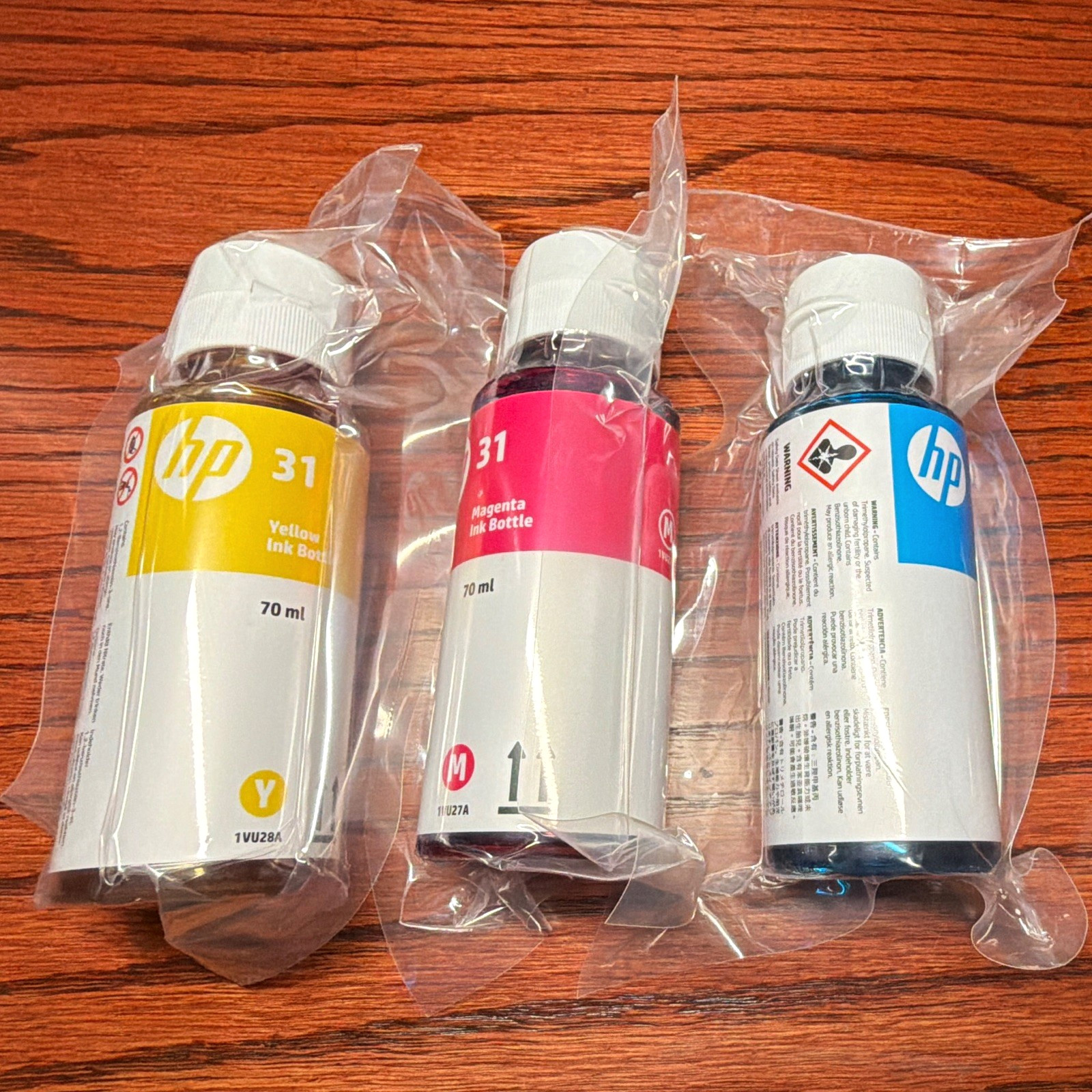 HP 31 Genuine Ink Refill Bottles Cyan Magenta Yellow 70ml 1VU26A-28A