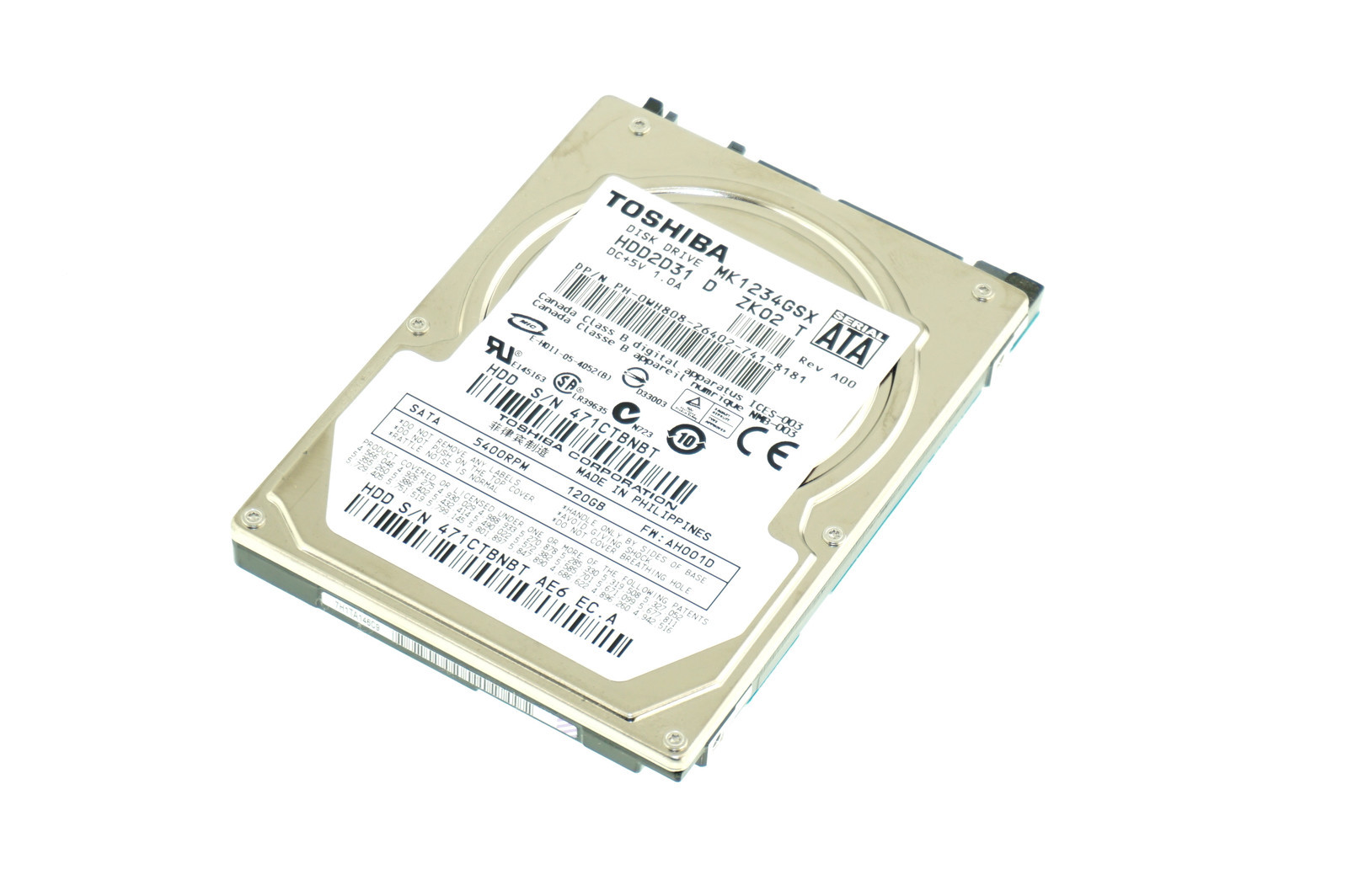 MK1234GSX HDD2D31 GENUINE TOSHIBA HD 120GB 5400RPM SATA (GRADE A) (CA215)