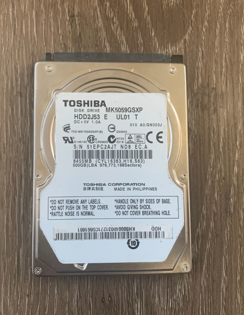 Toshiba MK5059GSXP HDD2J53 500GB 2.5" 5400RPM SATA 3Gb/s 8MB Internal Hard Drive