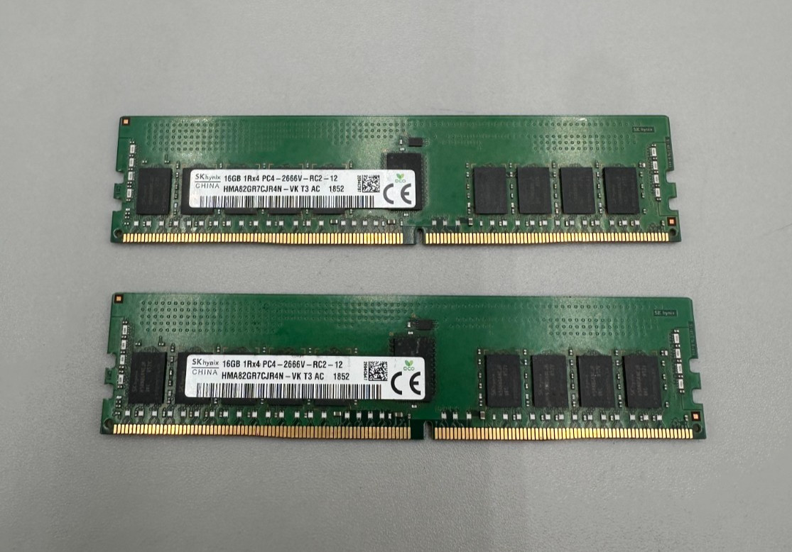 Lot Of 2 SK Hynix RAM Memory 16GB (2 x 16GB = 32GB) DDR4 PC4 2666MHz Green/Big/B