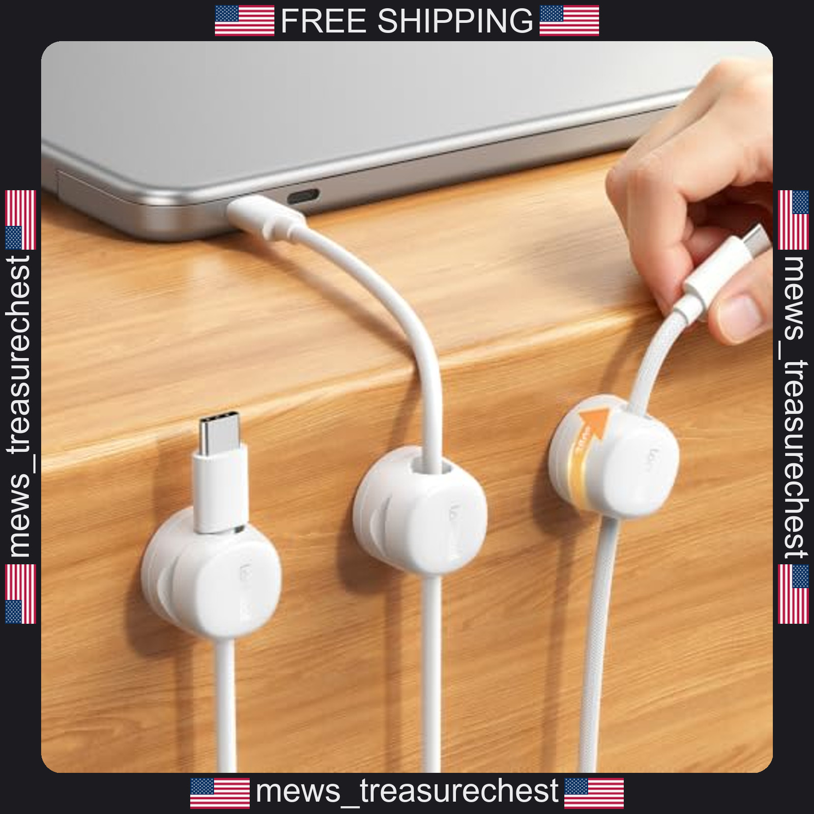 Magnetic Cable Clips 6 Pack, 360° Rotating Base, Fits All Cables