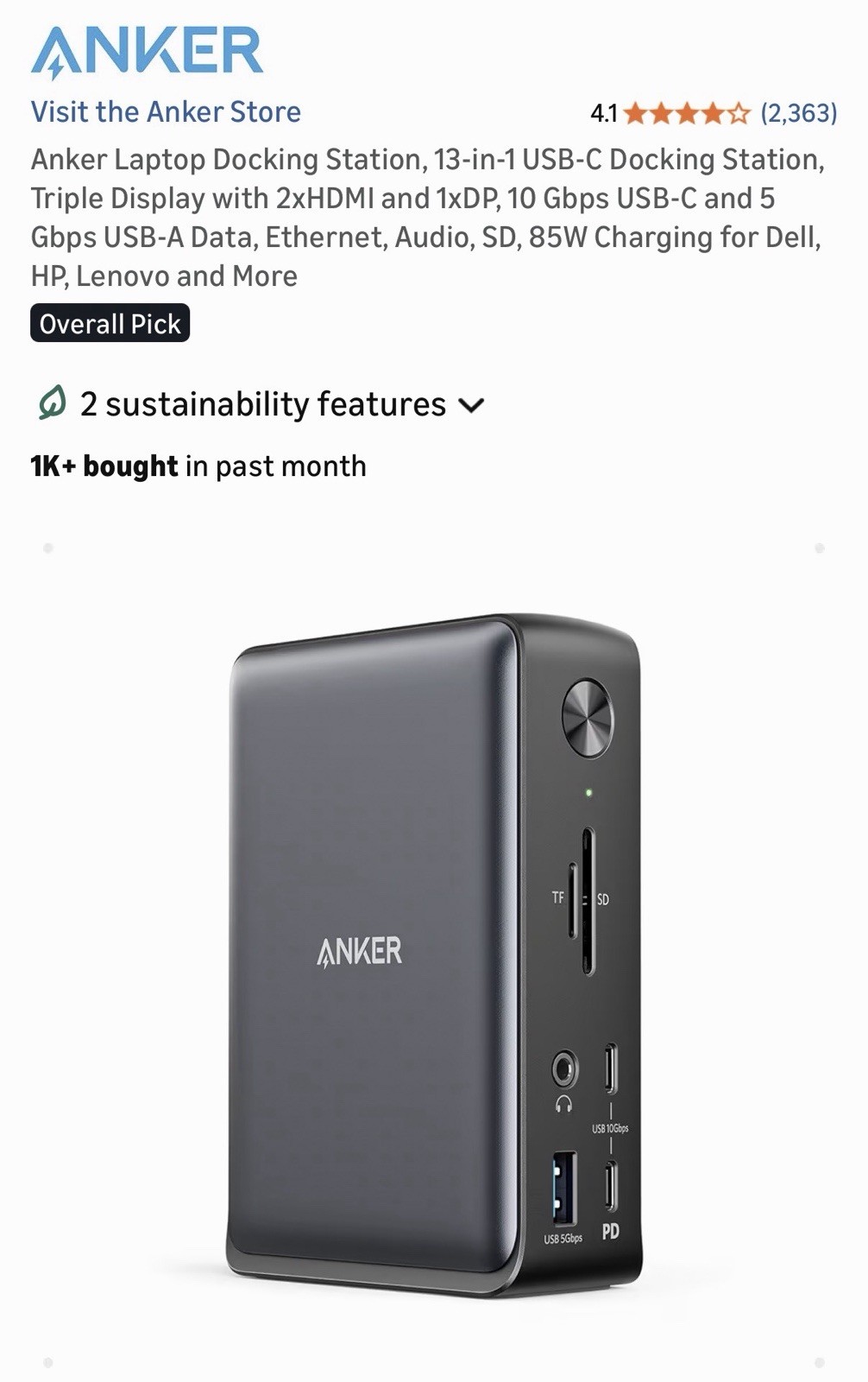 Anker PowerExpand 13-in-1 USB-C Dock A8392 HDMI Ethernet USB Card Reader - NEW -