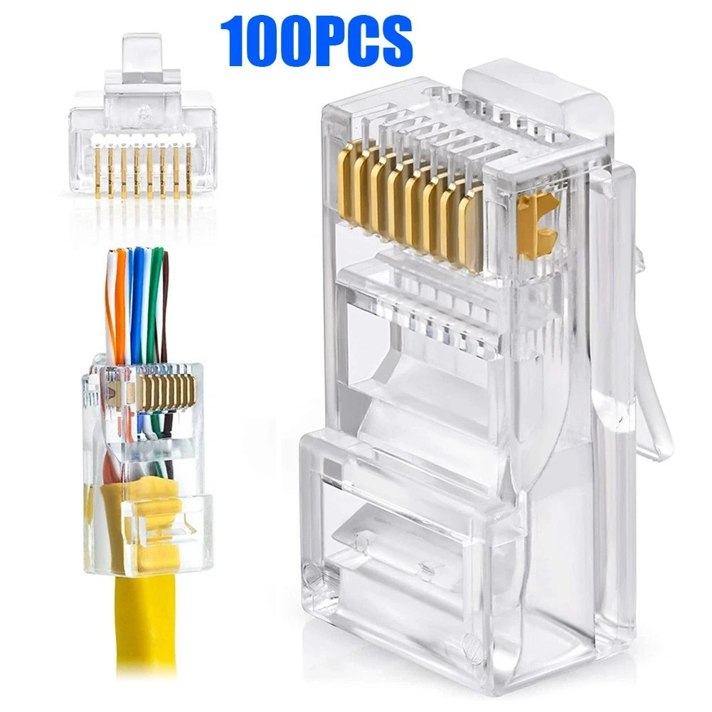 100pcs CAT6 CAT5 RJ45 Pass Through Modular Plug Network Cable Connector End 8P8C