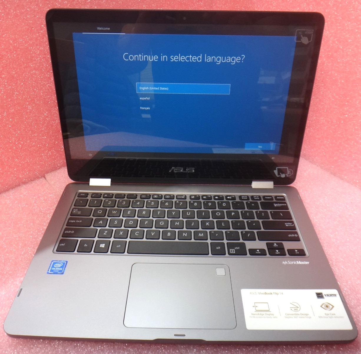 ASUS VivoBook Flip 14 14" FHD Touch Screen 2-In-1 Laptop Intel Celeron 4GB 64GB