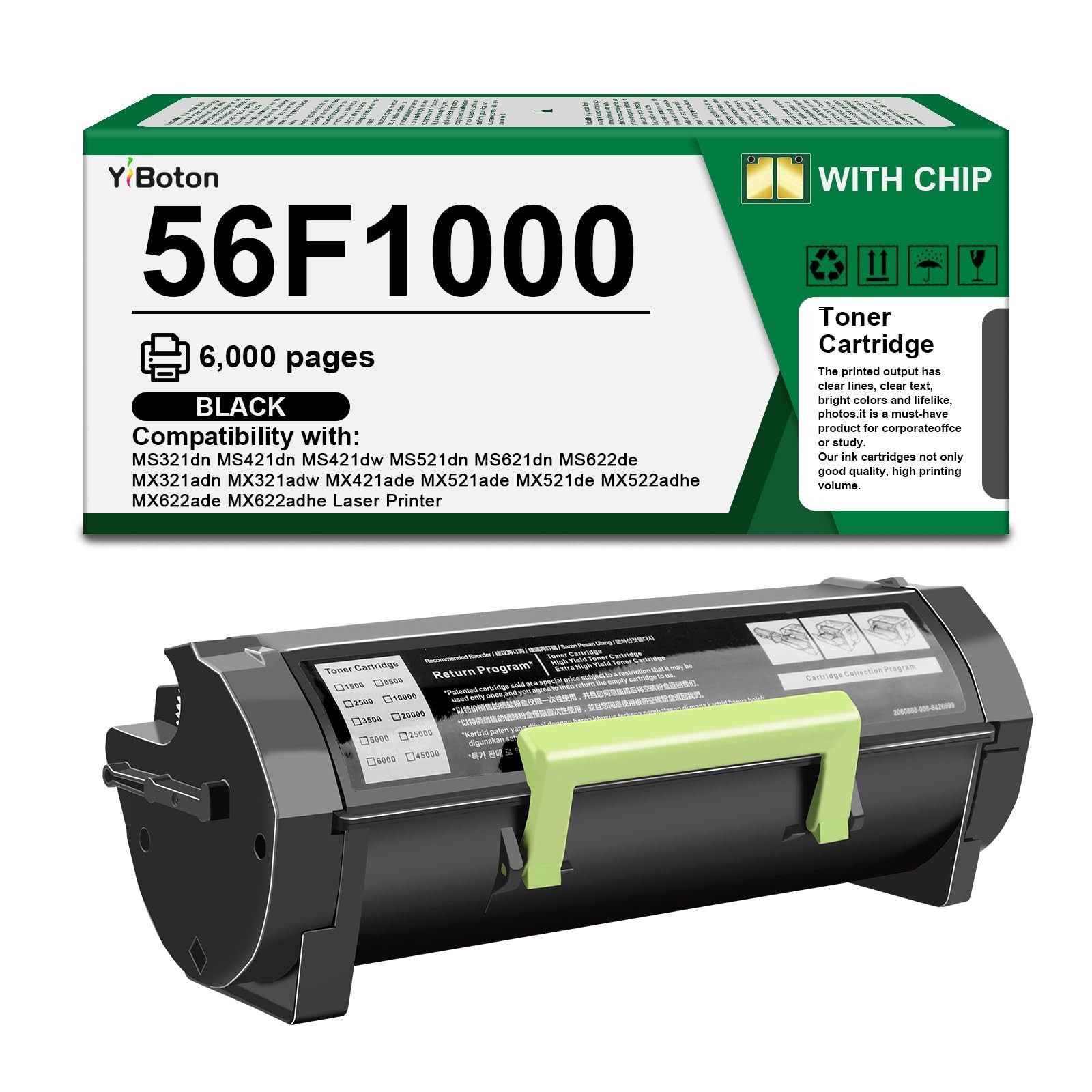 YiBoton High Yield 56F1000 Black Toner Cartridge (6,000 Pages) Compatible with