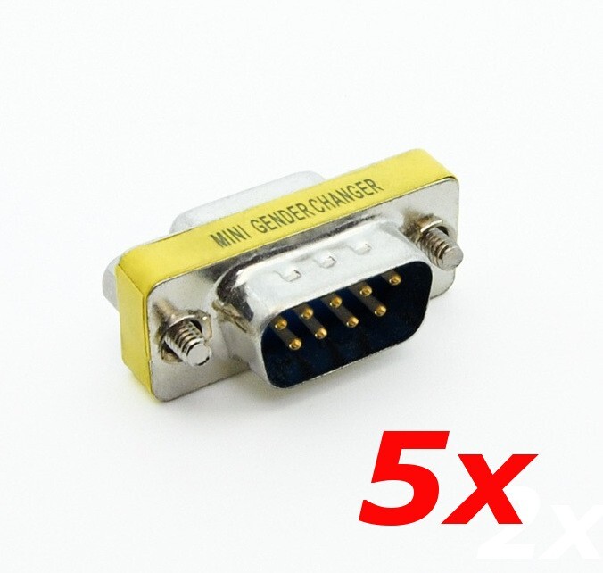 5 Pack - DB9 D-SUB 9-Pin RS232 Serial Male to Female Port Saver Coupler Adapter